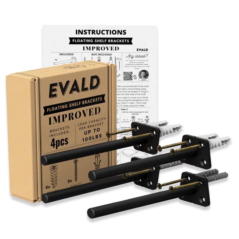 EVALD Hidden Floating Shelf Bracket | 8-Inch Heavy Duty Blind Shelf Support | Kitchen & Fireplace Mantel Bracket | Invisible Wall Mount Bracket 4 Pack - Image 1